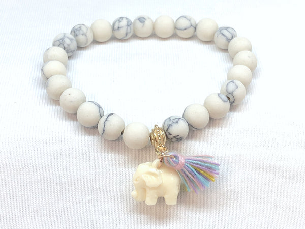 8MM Gemstone Bracelet - Elephant & Tassel