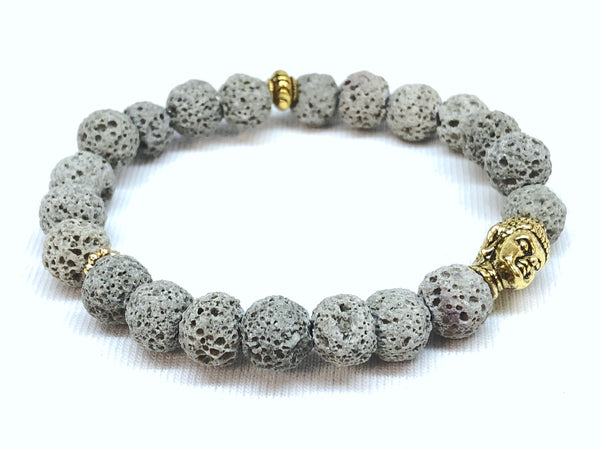 8MM Gemstone Bracelet - Metal Buddha