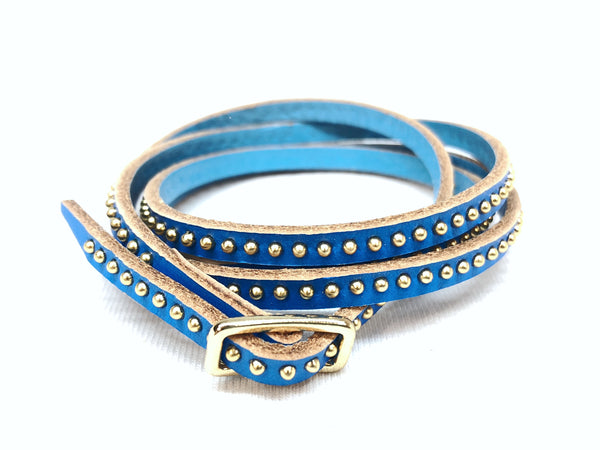 Studded Triple Loop Leather Bracelet - Gold