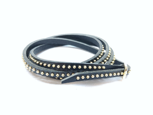 Studded Triple Loop Leather Bracelet - Gold