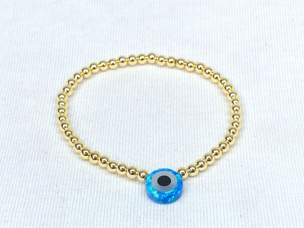 3MM Bead Bracelet - Opal Evil Eye