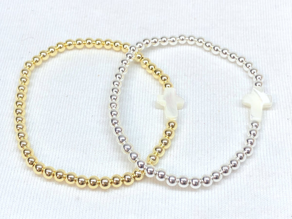 3MM Bead Bracelet - Seashell Cross