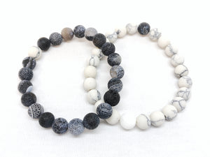 8MM Gemstone Bracelet - Marble Black & White