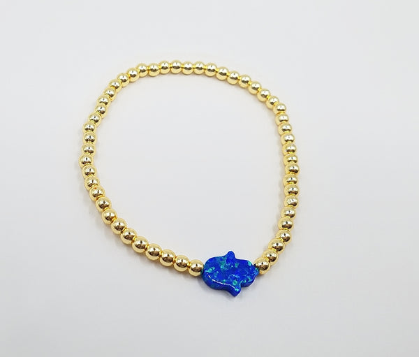 3MM Bead Bracelet - Opal Hamsa