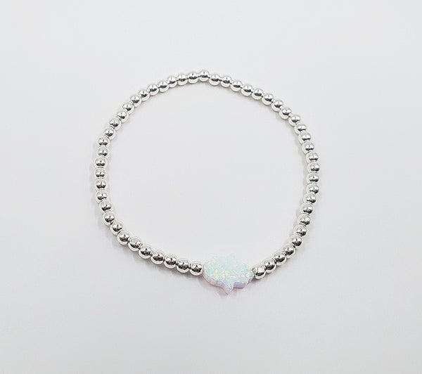 3MM Bead Bracelet - Opal Hamsa