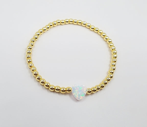 3MM Bead Bracelet - Opal Heart