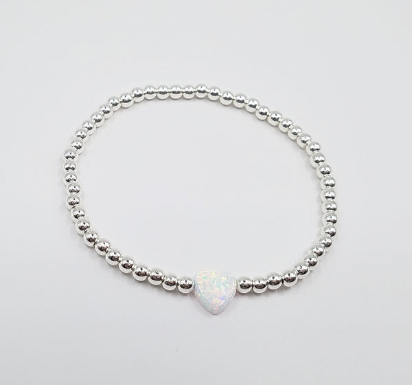 3MM Bead Bracelet - Opal Heart
