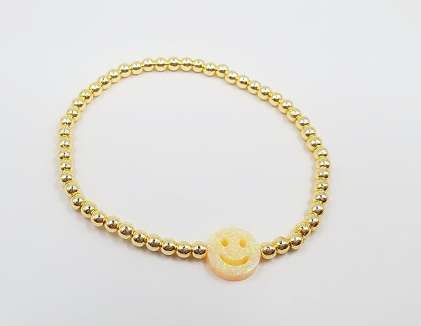 3MM Bead Bracelet - Opal Smiley Face